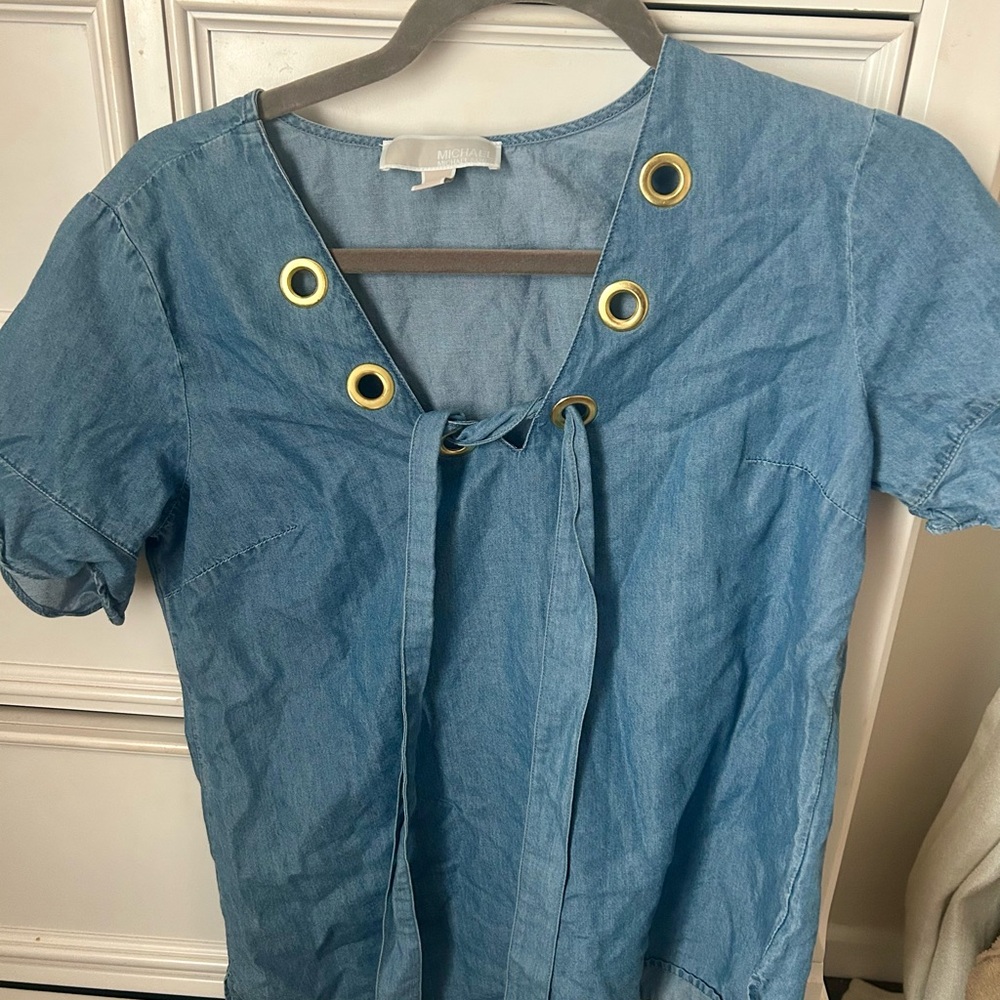 MICHAEL Michael Kors Light Blue Denim Shirt Jacket with Gold Hardware
